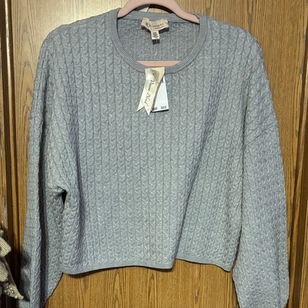 Philosophy Heather Gray Cable Knit Sweater